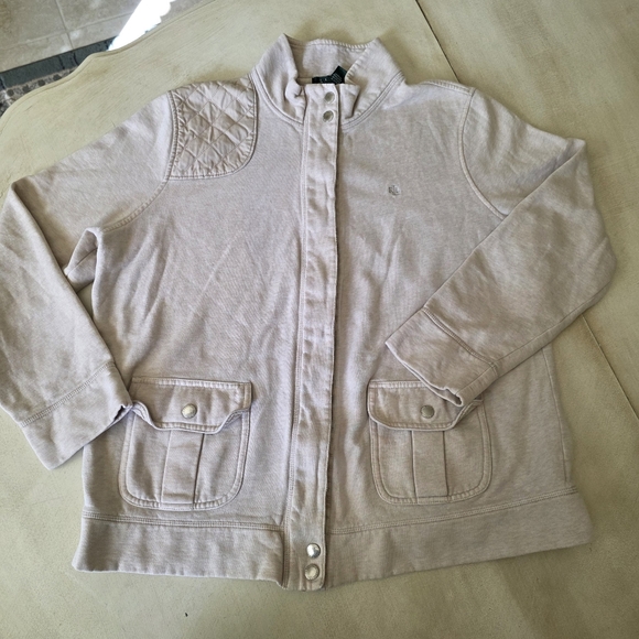 Lauren Ralph Lauren Vintage Style Tan Quilted Shoulder Sweatshirt Jacket 2X -XL - Picture 3 of 15